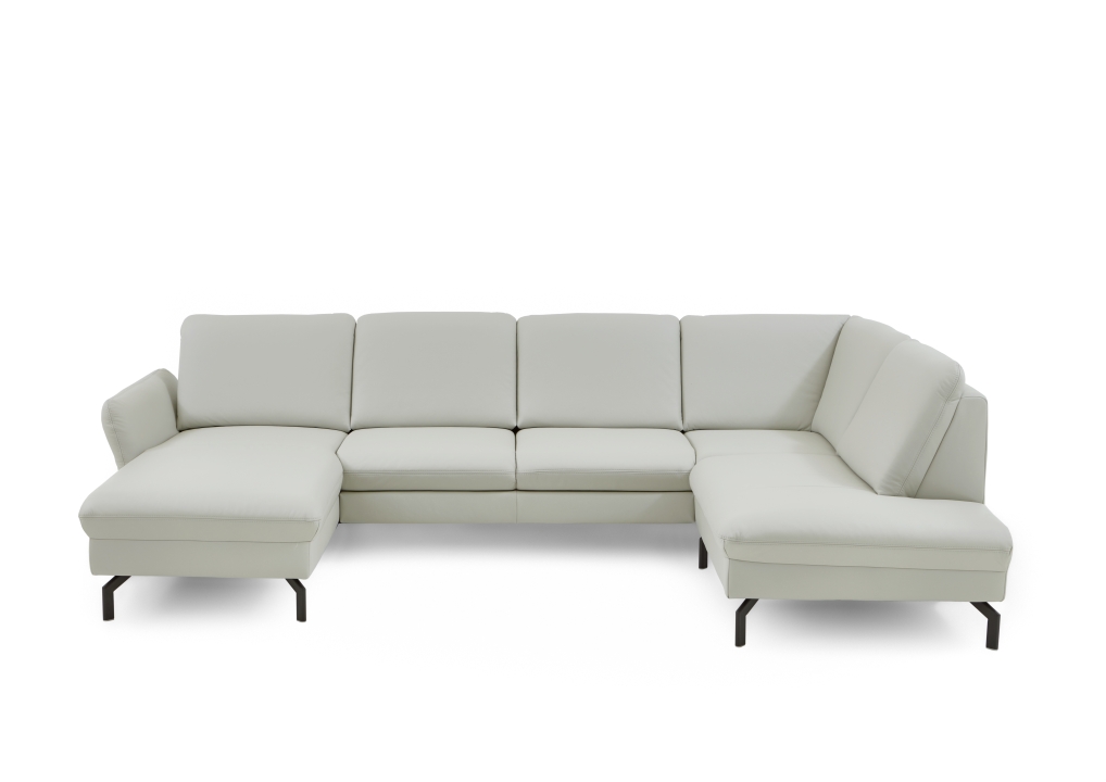 Polstergruppe PN-EM24097 ca. 305x193cm in Leder Torro silver, Couch, Mobiliar, Kissen, Dekoration für Zuhause