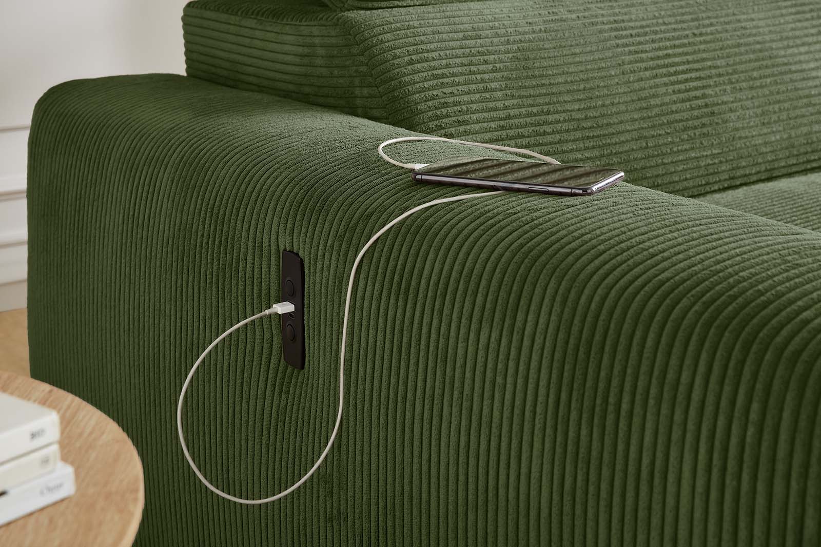 JOB Wohnlandschaft SLIDER ca. 277x187cm in Stoff Cord grün, Couch, Mobiliar, Inneneinrichtung, Innenarchitektur, Kissen