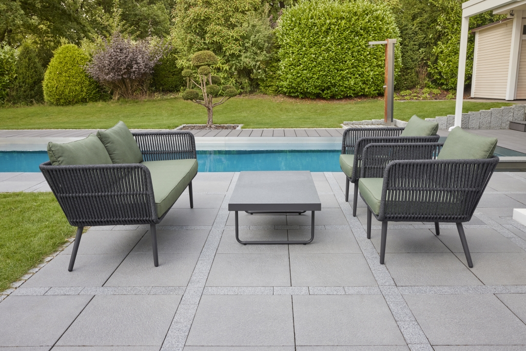 L.C. Wholsaler Lounge Set SAIGON 4-teilig in Rope dunkelgrau/Aluminium anthrazit, Hinterhof, Tabelle, Terrasse, Kaffeetisch, Couch