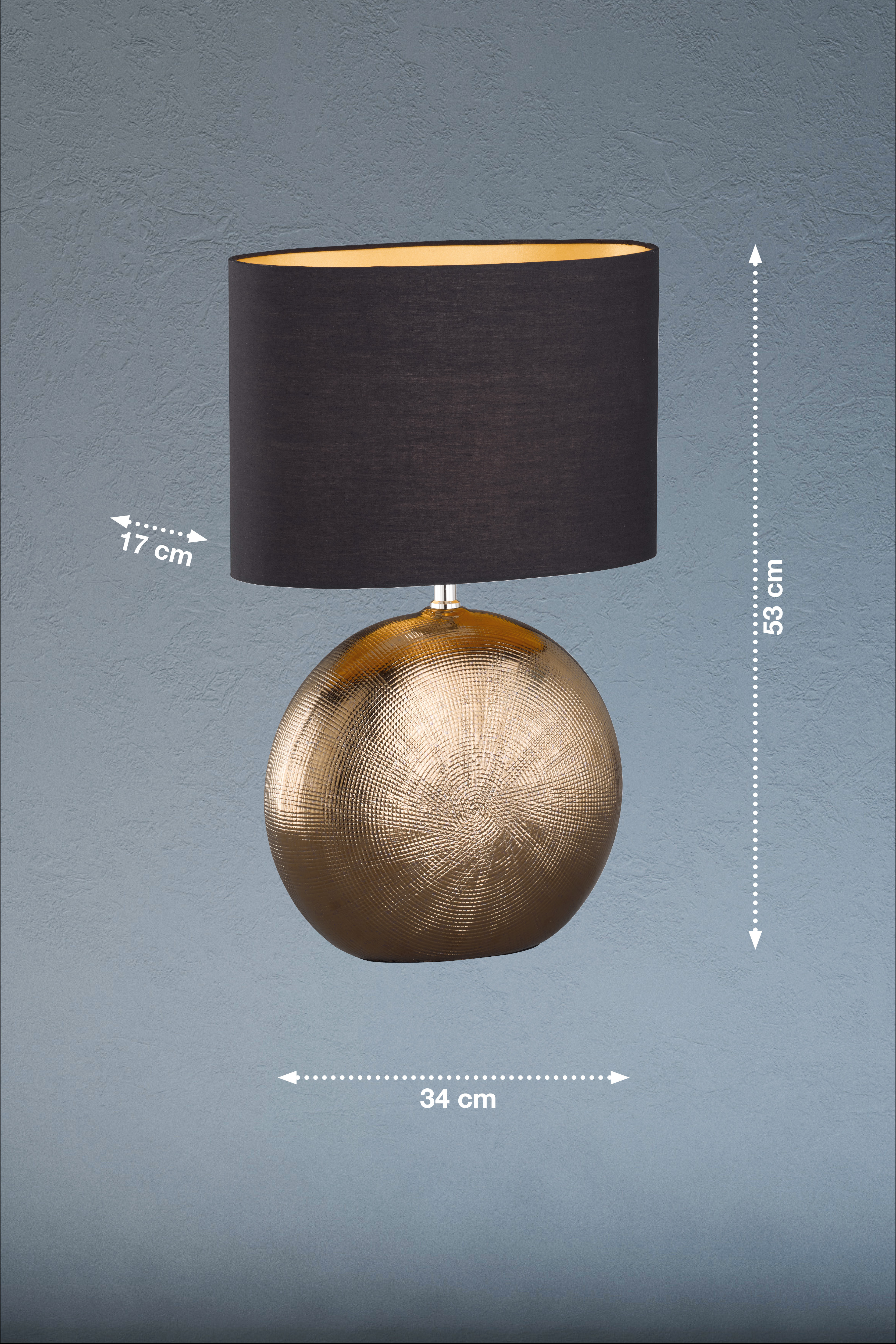 Fischer & Honsel Tischleuchte FORO in Keramik bronzefarbig antik/Stoff schwarz Chintz innen goldfarbig