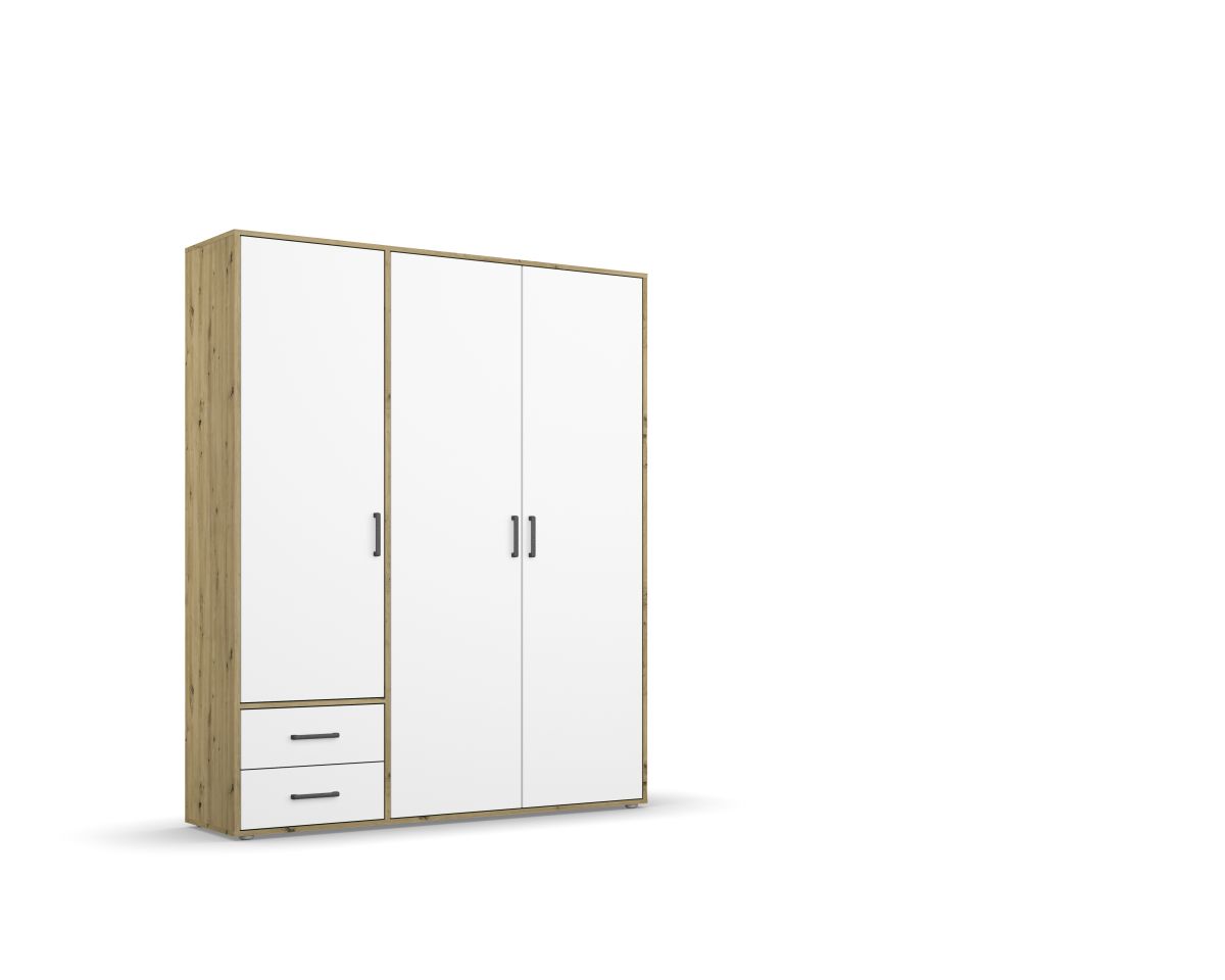 Rauch Drehtürenschrank VOYAGER 3-türig in Front alpinweiß/Korpus Eiche Artisan
