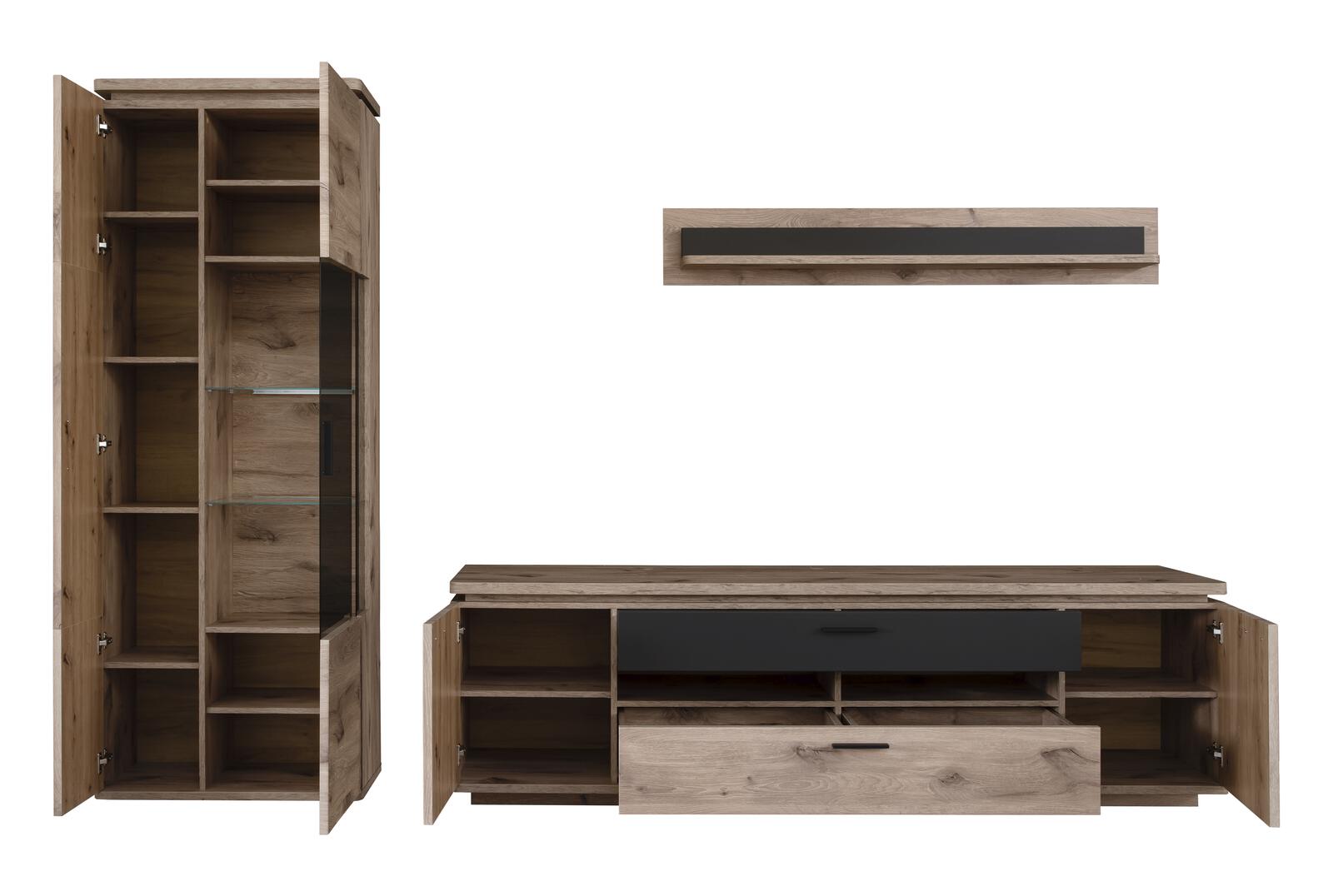 MCA Furniture Wohnkombinationnation Modena in Viking Oak/Absatz anthrazit