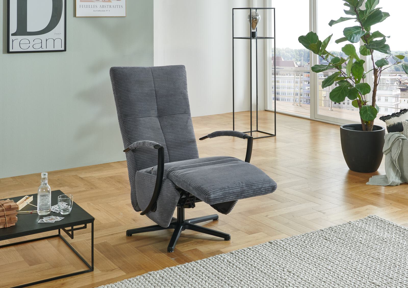 Poco Relaxsessel DOVER in Stoff Cord Lincoln hellgrau, Moebel, Stuhl, Pflanze, Drinnen