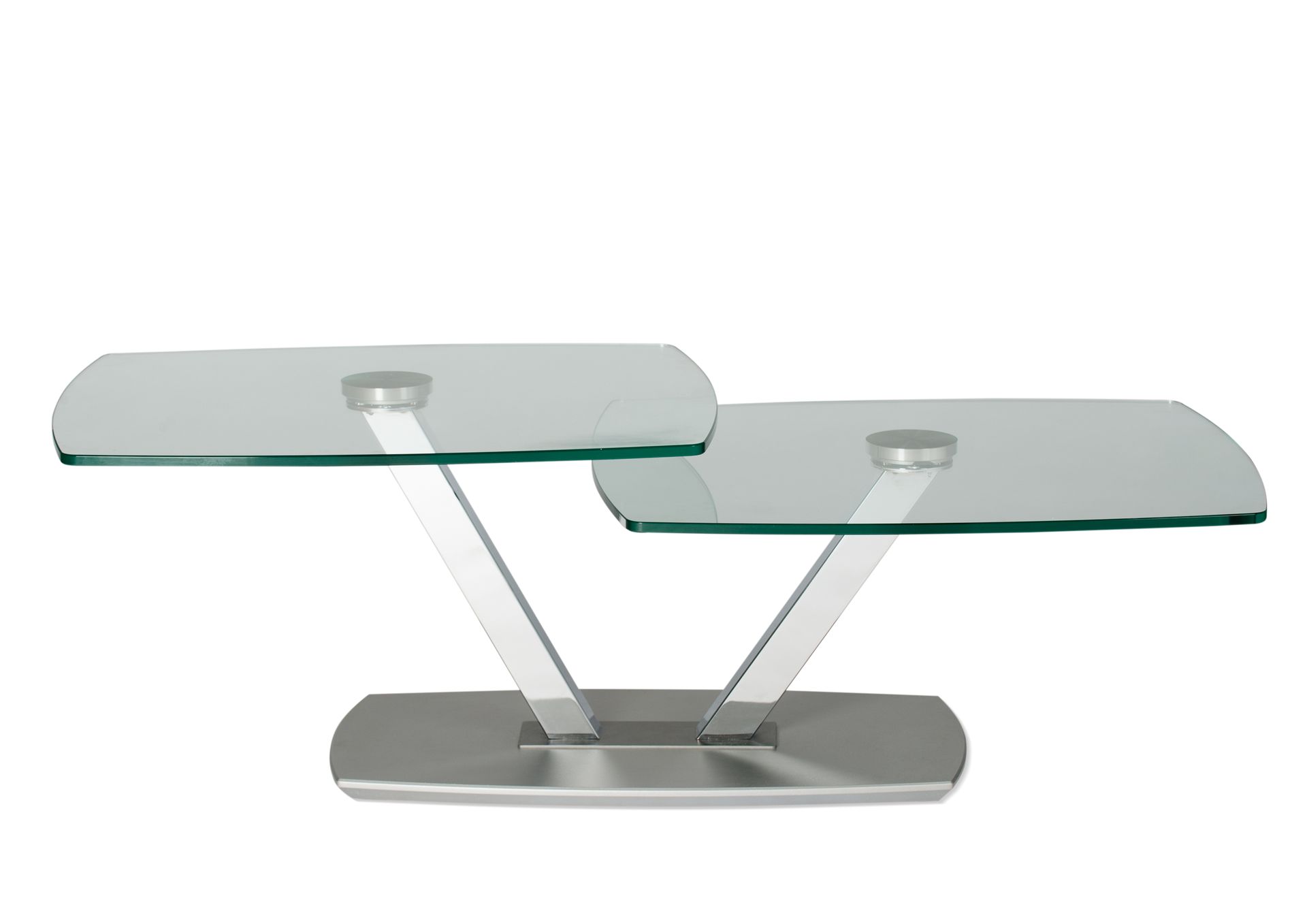 Eve Collection Couchtisch Sarnico de Luxe, ca. 96 x 44 x 70 cm mit Klarglasplatte und Bodenplatte in Edelstahloptik