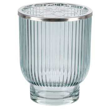 Gasper Glas Gefäß gerillt m.Blüten in Farbe Royalblau
