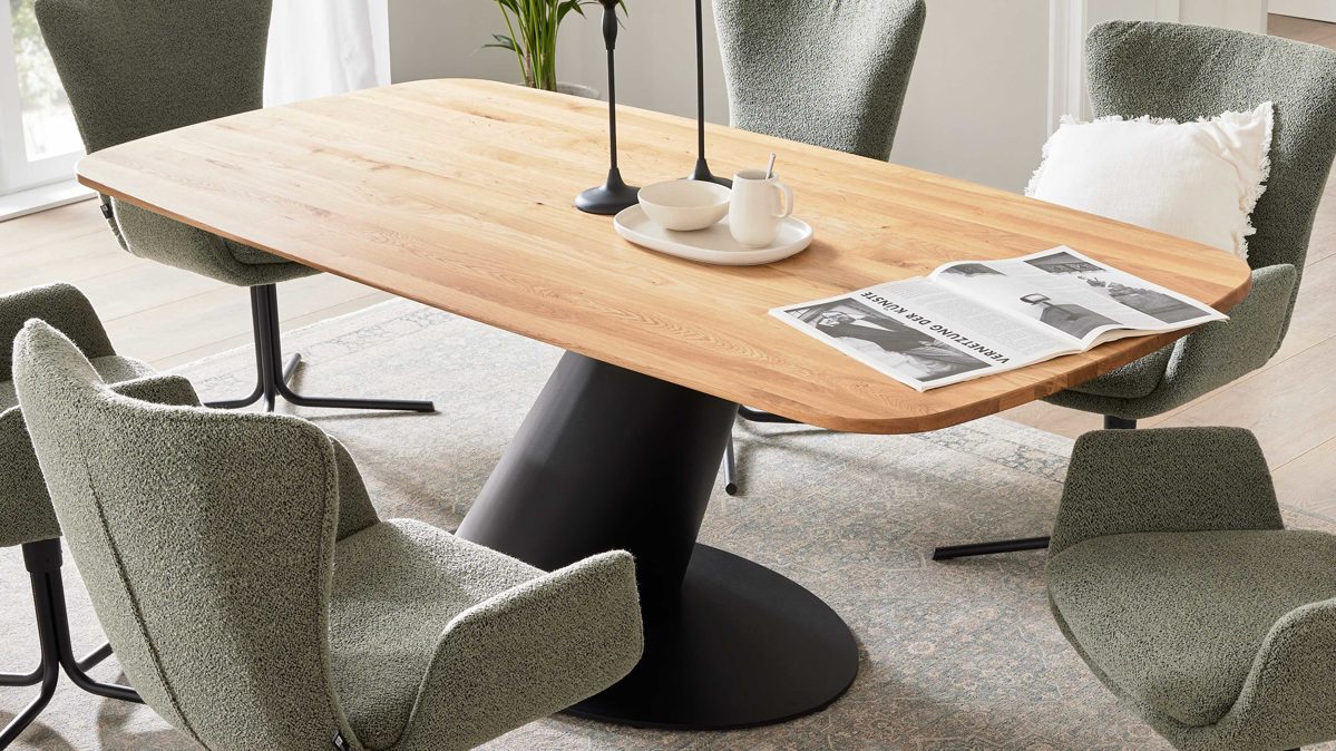 Interliving Esstisch IL 5121ca. 200x100cm in Platte Charaktereiche massiv/Gestell Metall schwarz, Moebel, Tabelle, Tischplatte, Stuhl