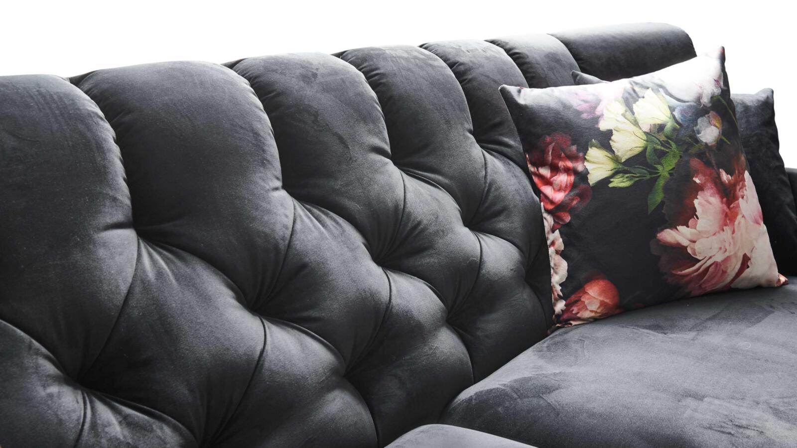Sofa 2-sitzig  SIXTY in Stoff Velvet black, Kissen, Dekoration für Zuhause, Couch, Mobiliar, Kopfkissen