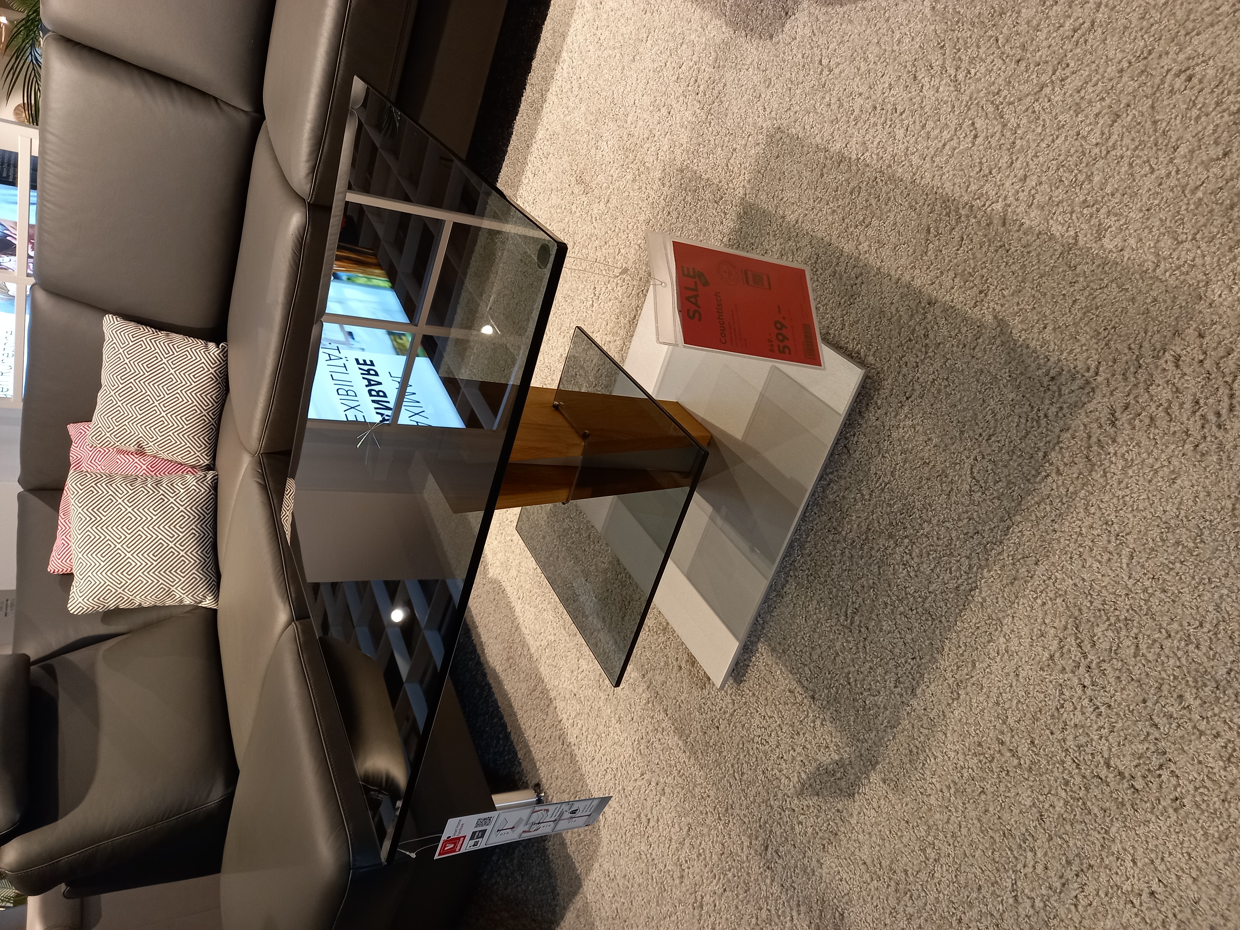 Vierhaus Couchtisch höhenverstellbar, ca. 70 x 70 x 47 - 65 cm in Wildeich geölt mit Parsolglasplatte