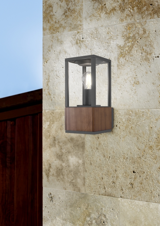 Trio Wandleuchte GARONNE in holzfarbig, Glas transparent klar