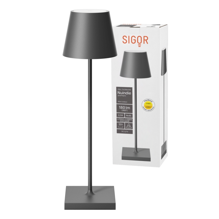 Sigor LED-Akku-Tischleuchte Nuindie in Farbe graphitgrau, dimmbar