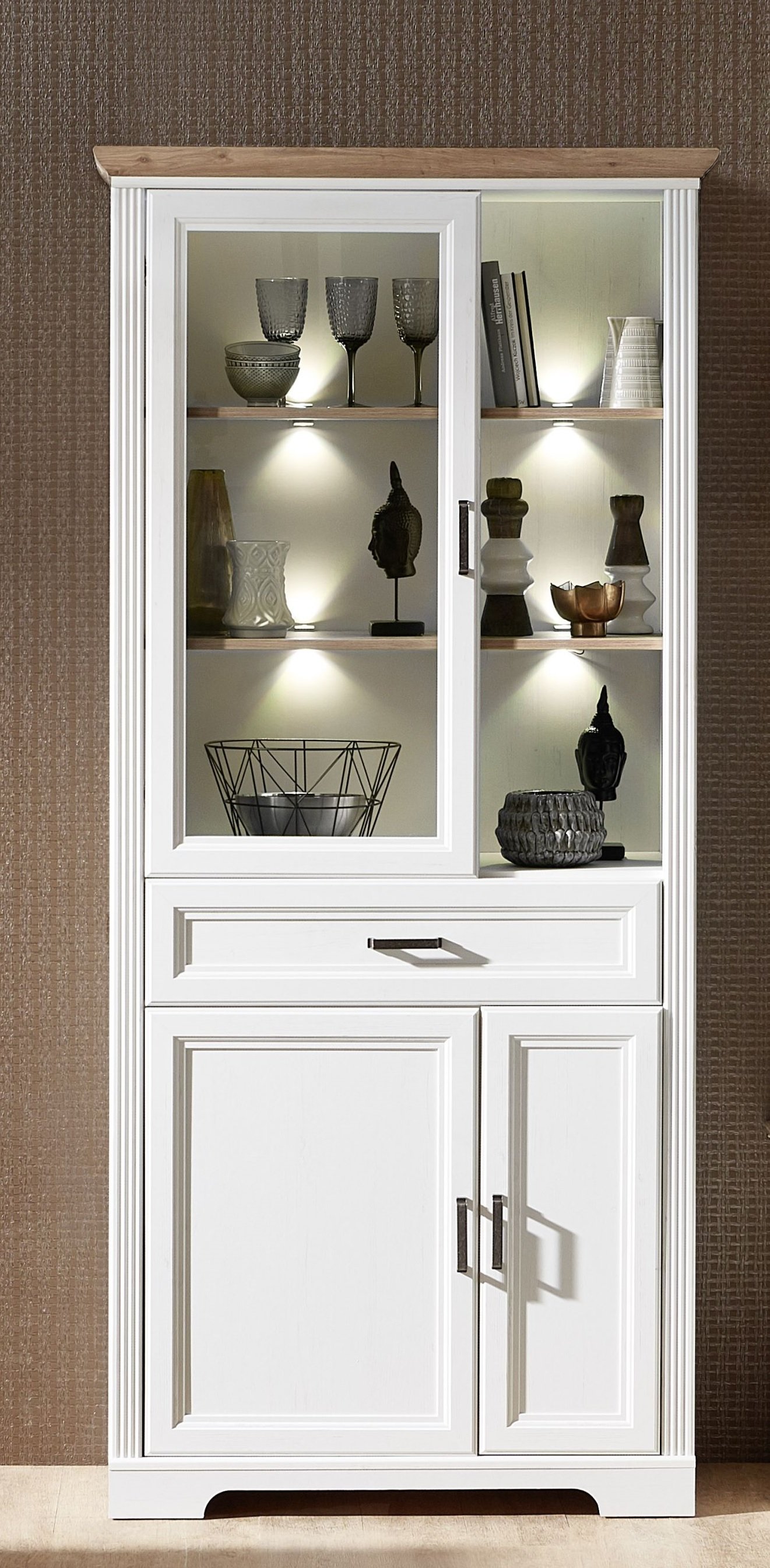 Innostyle Vitrine Jasmin in Pinie hell/Artisan Eiche, 204 x 93 cm