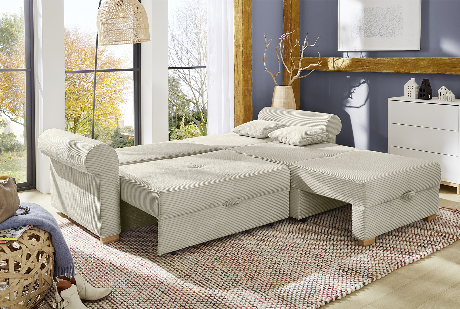JOB Ecksofa LIST ca. 248x161cm in Stoff Cord light greige