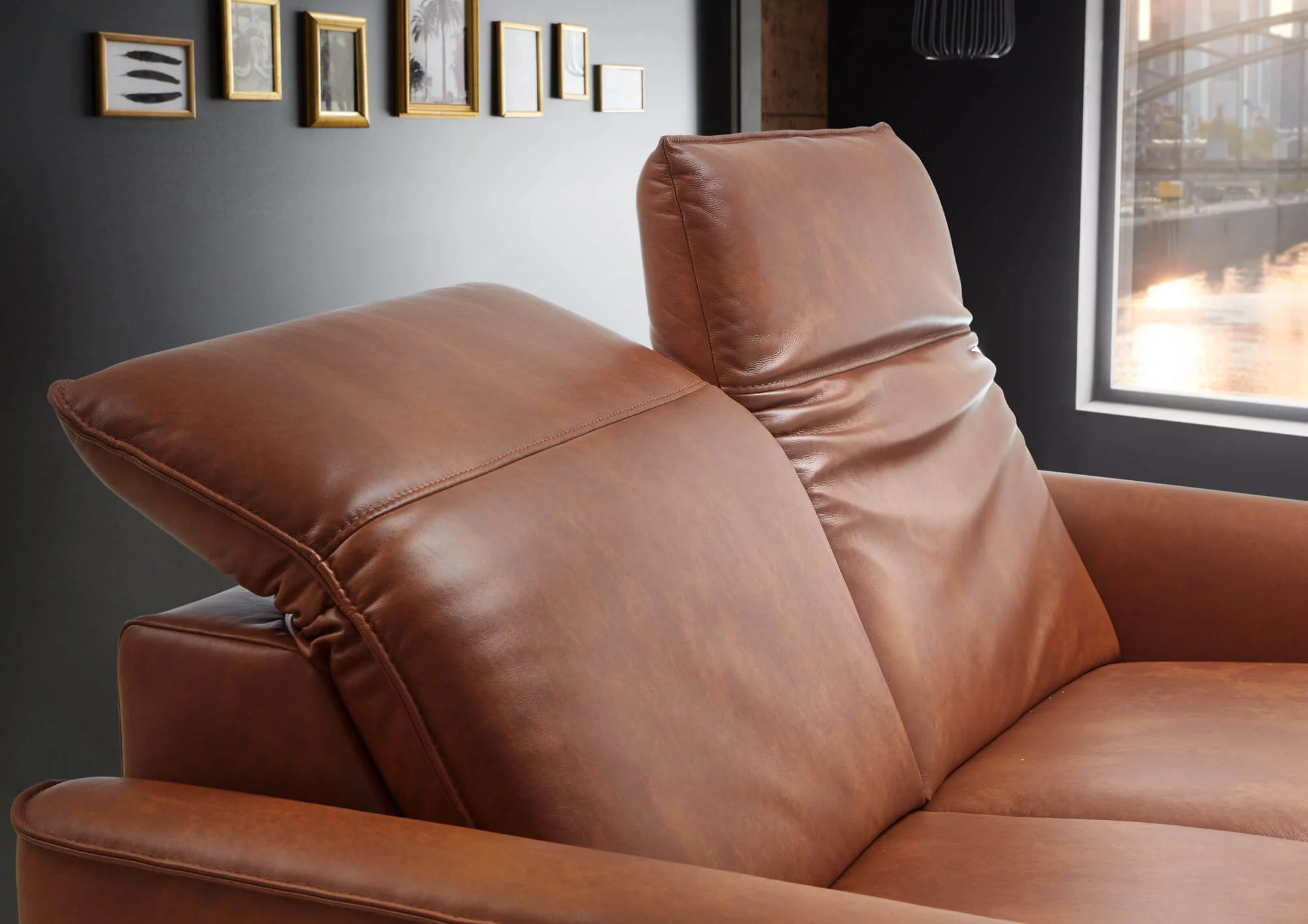 Hukla Sofa 3-sitzig HU-PC23005 ca. B220 T105 cm in Leder Cloudy cognac 60, Moebel, Stuhl, Sessel, Couch