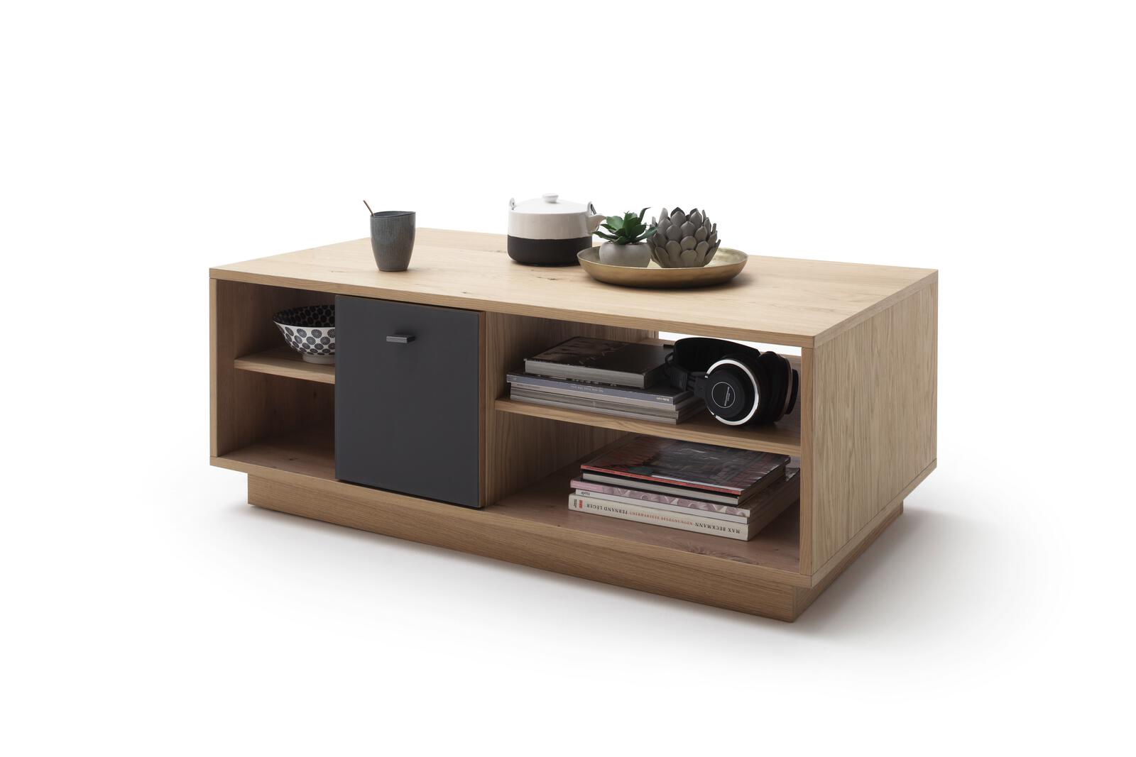 MCA Furniture Couchtisch Valencia, Balkeneiche bianco geölt, Absetzung Glas anthrazit satiniert, ca. 115 x 65 cm, H: 44 cm
