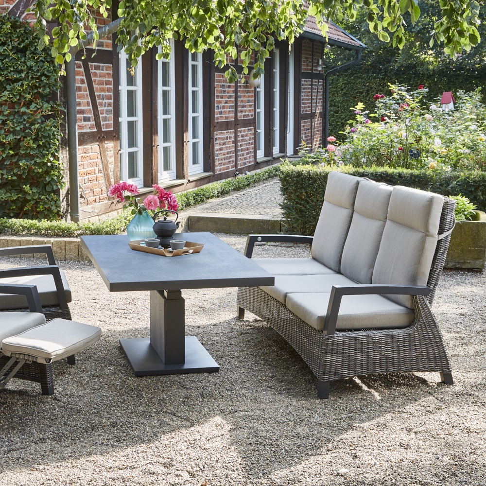 Lounge-Bank 3-sitzig CORIDO ca.L83 H101 B195 cm in Geflecht charcoal-grey, Moebel, Tabelle, Kaffeetisch, Tischplatte, Hinterhof