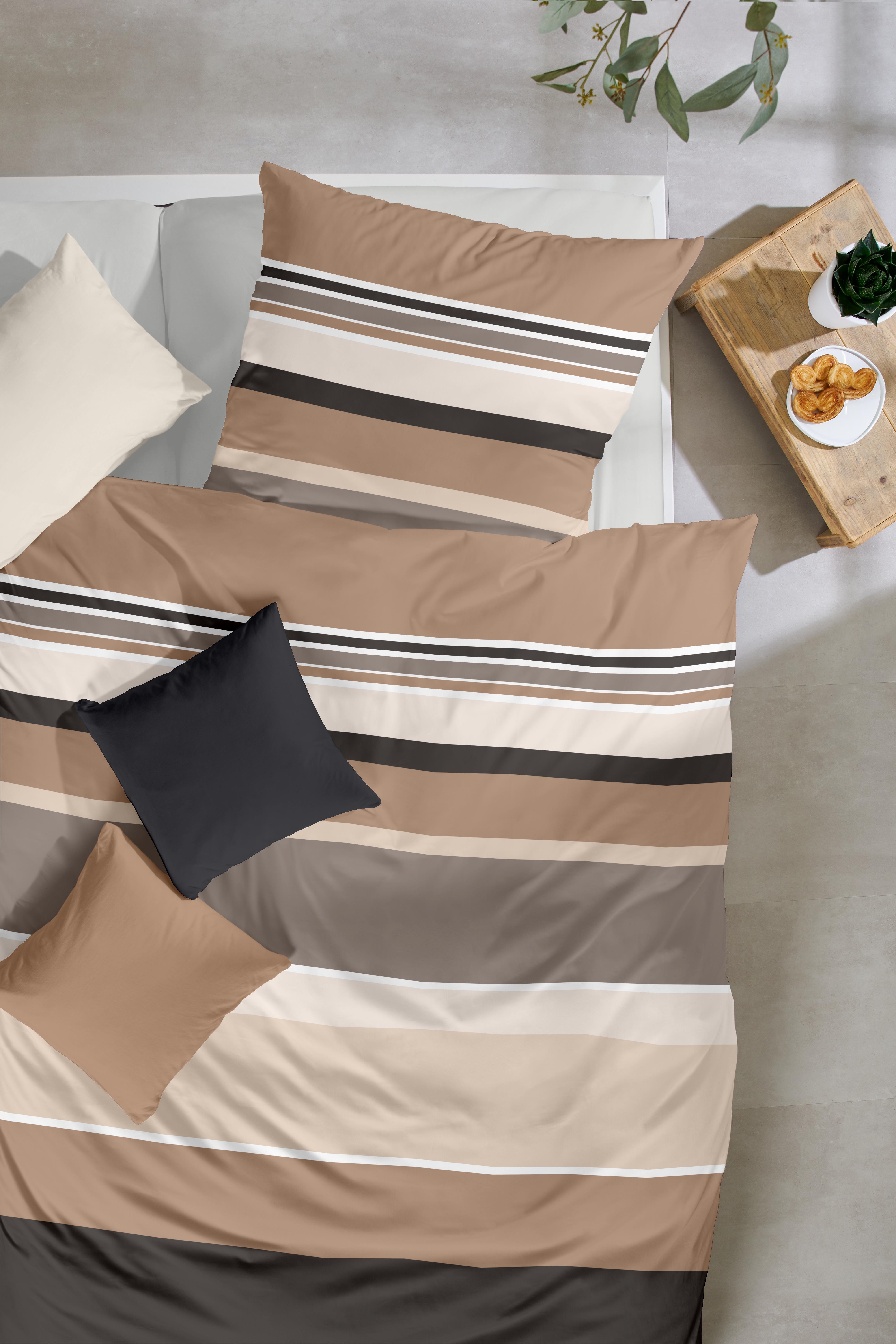 Hahn Haustextilien Bettwäsche 135x200cm in Farbe beige, braun, Kissen, Dekoration für Zuhause, Mobiliar, Bett