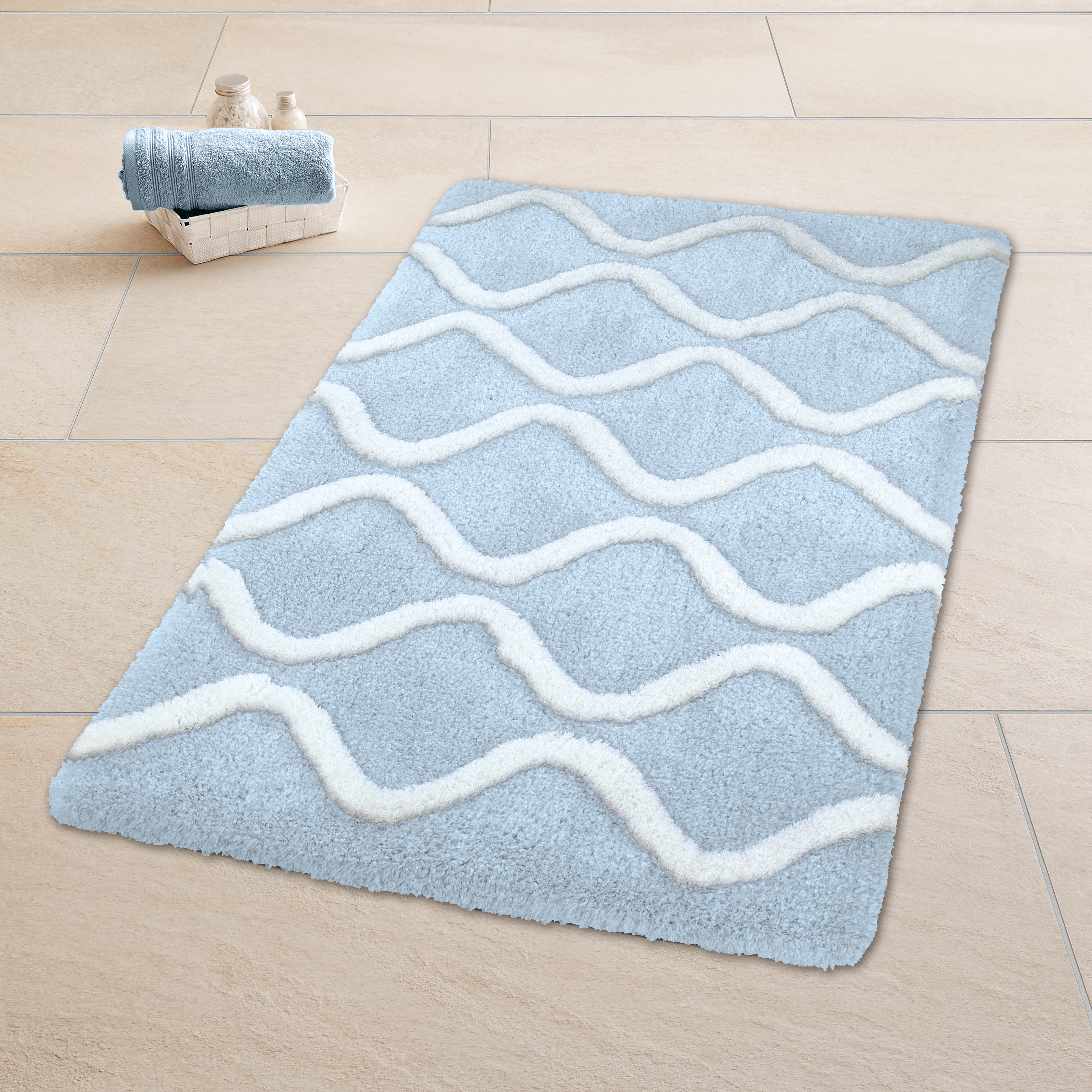 Kleine Wolke Badteppich PIANA ca. 60x90cm in Farbe Stahlblau