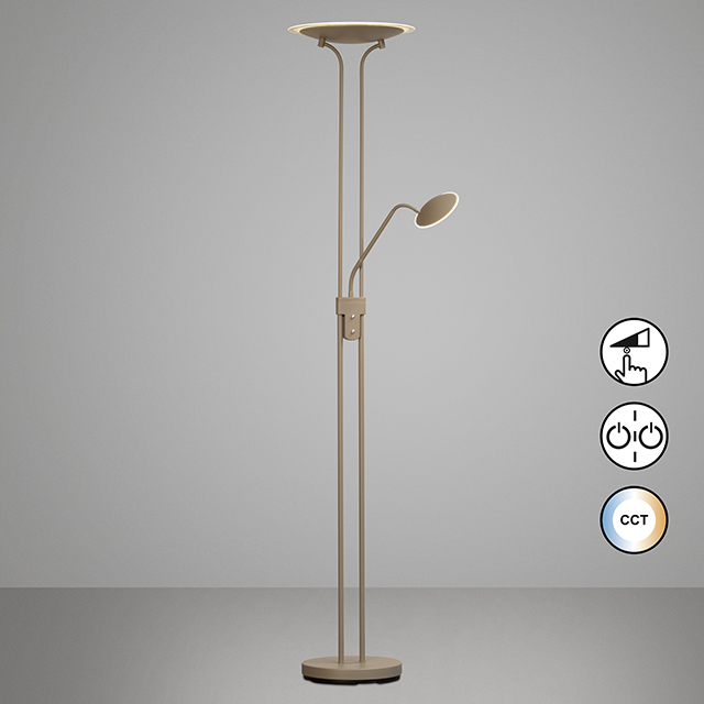 Fischer & Honsel LED-Stehleuchte TALLRI 1-flammig in Farbe Metall dark-greige/Fluter Glas d.35cm,, Lampe