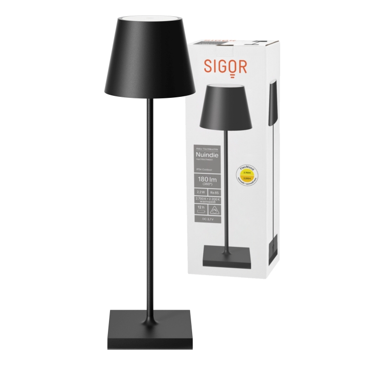 Sigor LED-Akku-Tischleuchte Nuindie in Farbe nachtschwarz, dimmbar