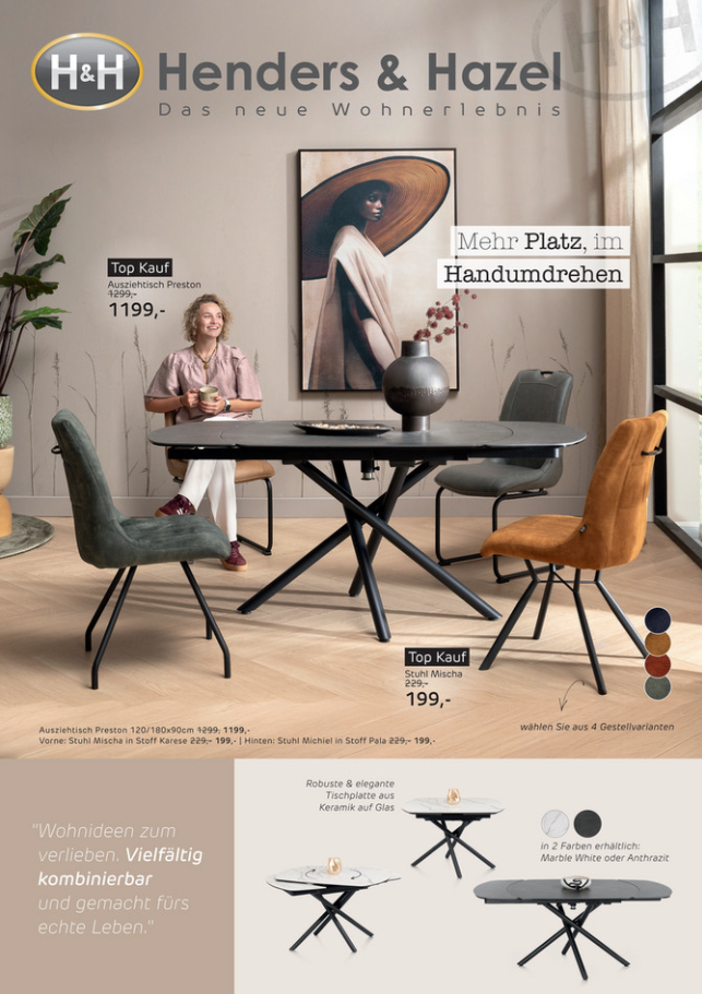 Henders & Hazel Tabelle, Esstisch, Werbung, Esszimmer, Stuhl