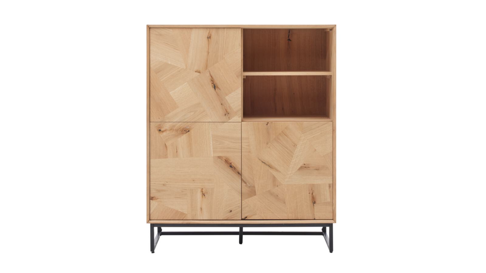 Roomio Highboard NO. 2002 in Eiche Echtholzfurnier natur / Front Patchwork-Design