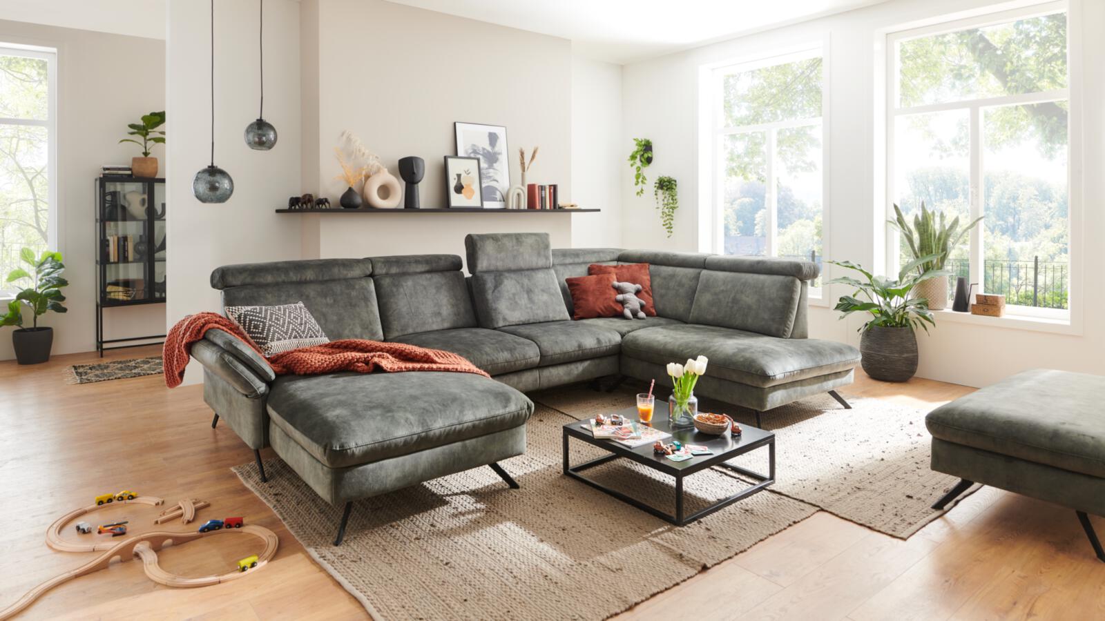 Modulmaster Wohnlandschaft MM-ZE1162 ca. 346x213cm in Stoff Amira moos