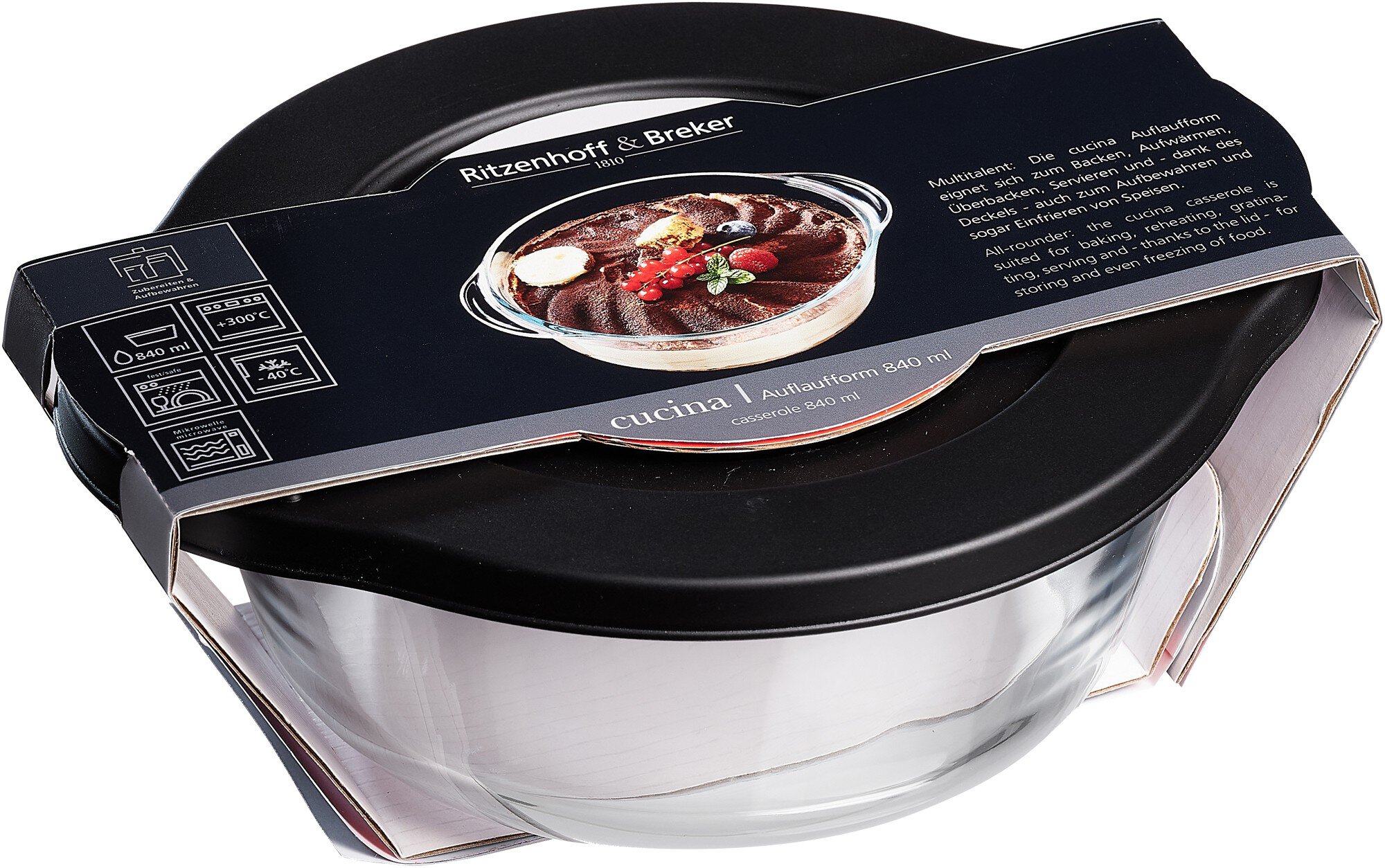 Ritzenhoff & Breker Auflaufform CUCINA 840ml aus Temperglas klar/schwarz