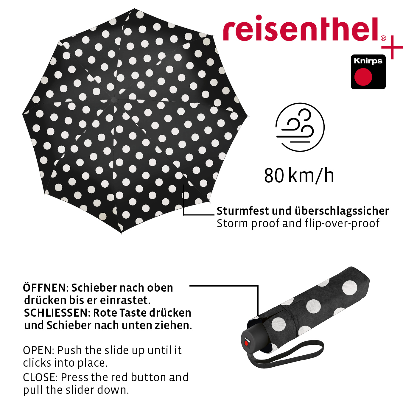 Reisenthel UMBRELLA POCKET CLASSIC in Farbe dots white, Zubehor, Formelle Kleidung, Krawatte, Muster