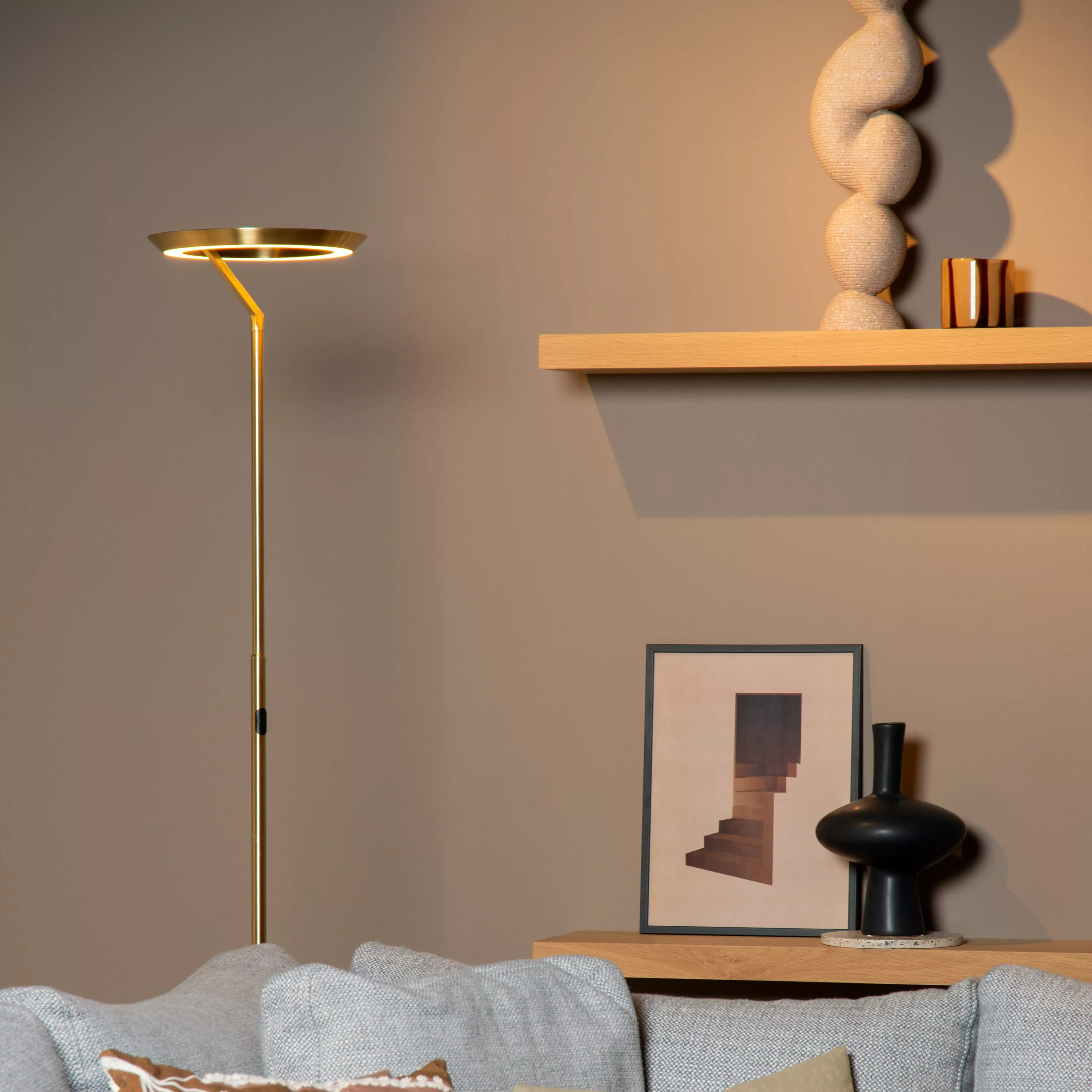 Lucide Stehleuchte CELESTE in mattes gold/messing, dimmbar, Lampe, Stehlampe