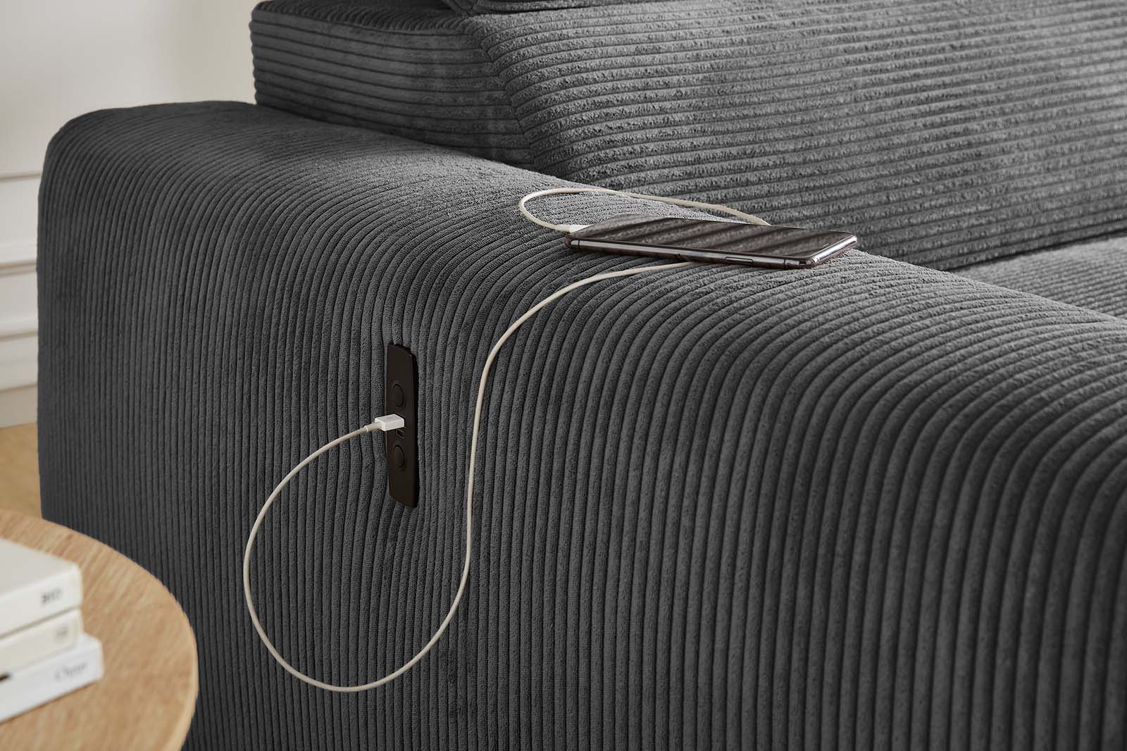 JOB Wohnlandschaft SLIDER ca. 277x187cm in Stoff Cord grau, Couch, Mobiliar, Inneneinrichtung, Innenarchitektur, Kissen
