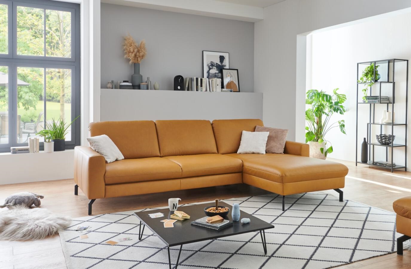 Modulmaster Polstereckgarnitur MM-PN1126  ca. 274x179cm in Leder Vivre kurkuma, Dekoration für Zuhause, Tabelle, Kaffeetisch, Couch, Wohnzimmer