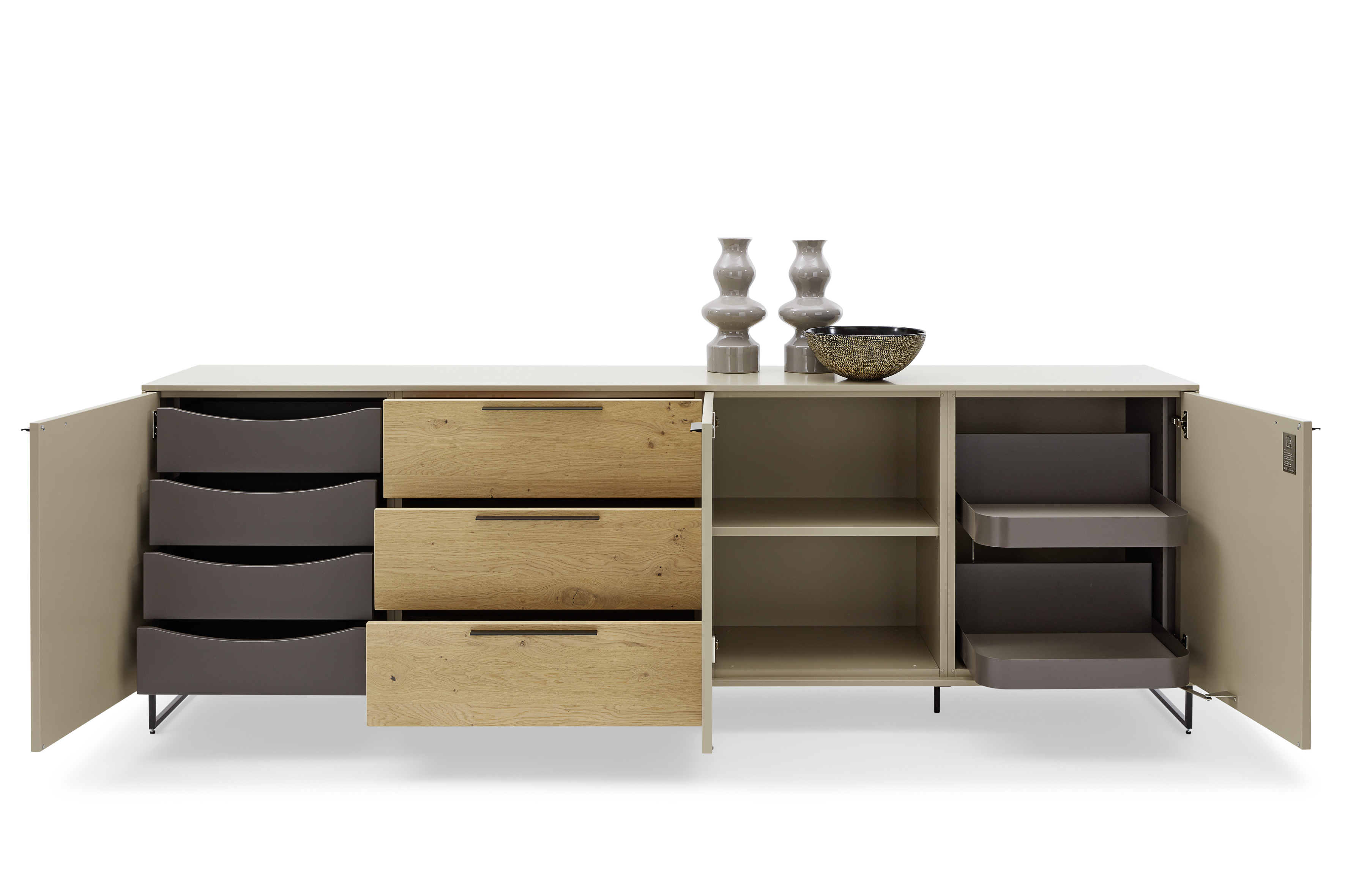 Musterring Sideboard KARA-FRAME ca. 257cm in Asteiche, Lack cashmere