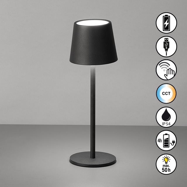 FH Lighting LED-Tischleuchte ROXI in Metall sandschwarz, Lampe, Lampenschirm, Tischlampe
