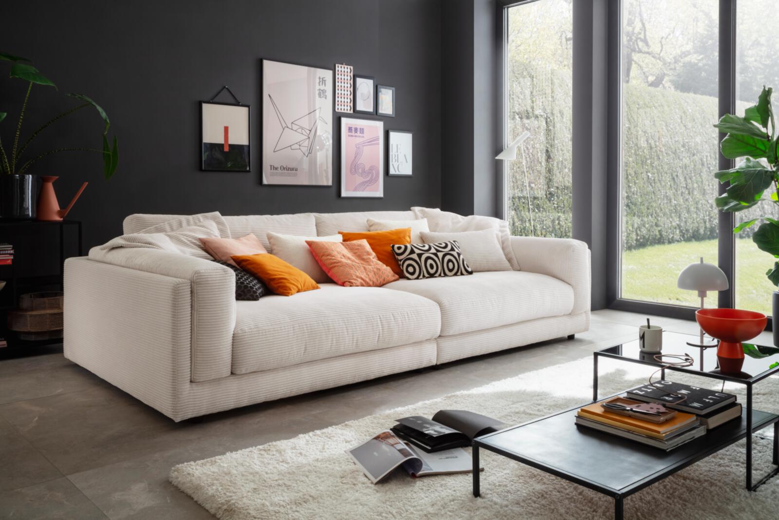 Candy Sofa 3-Sitzig KING SIZE ca. 294x150cm in Stoff Cord snow, Couch, Dekoration für Zuhause, Tabelle, Wohnzimmer, Kissen