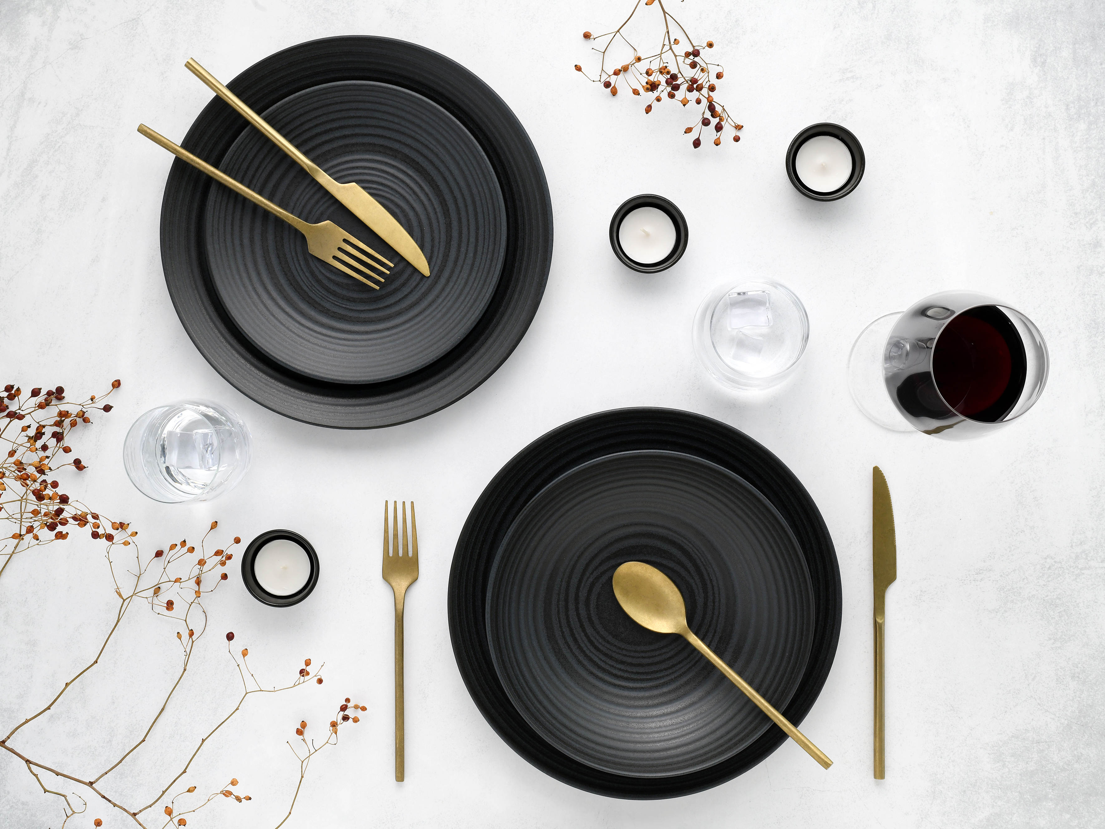 CreaTable Tafelservice Lava Stone in Farbe Schwarz matt