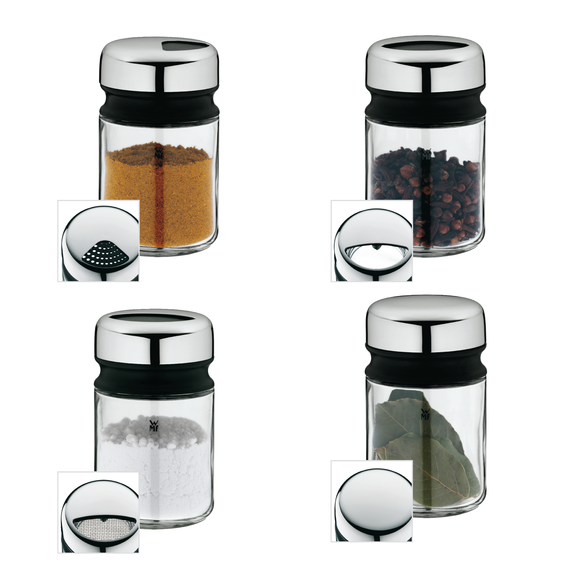 WMF Depot Gewürzstreuer-Set, 4-teilig in Edelstahl/schwarz