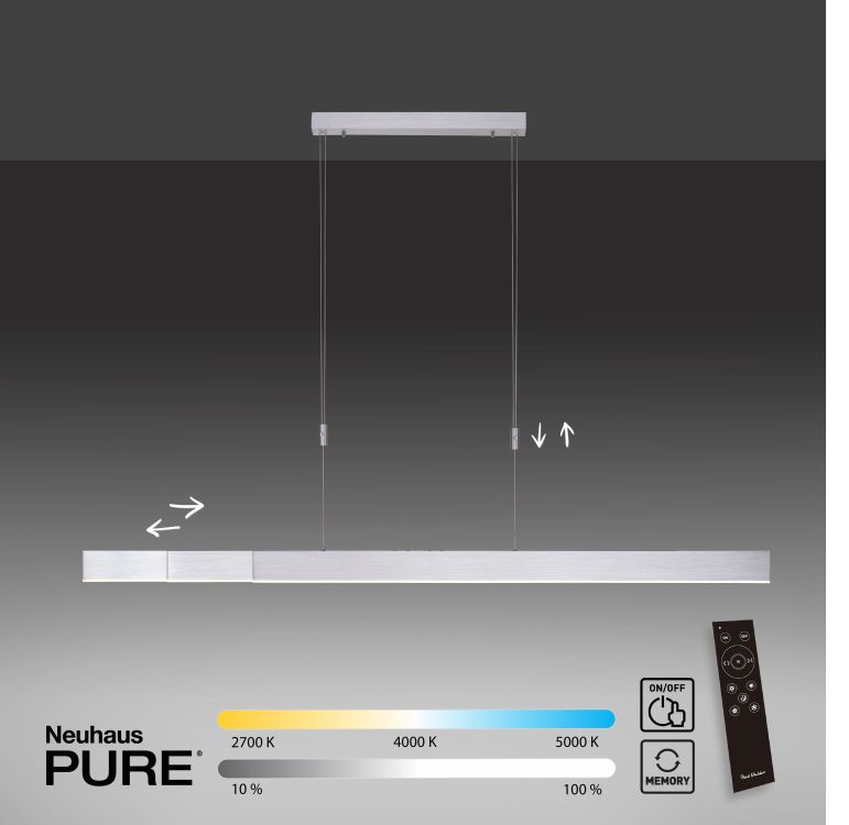 Paul Neuhaus LED-Pendelleuchte PURE MOTO 3-flammig in Farbe aluminium, Elektronik, Bildschirm, Drinnen
