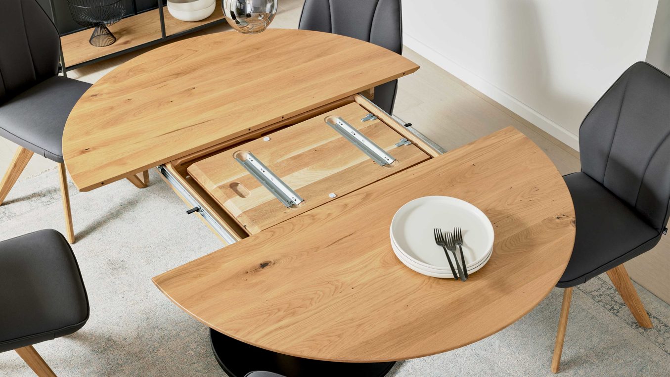 Interliving Esstisch IL 5102 Ø ca. 130cm in Wildeiche massiv geölt/Schwarz, Moebel, Tabelle, Tischplatte, Holz, Hartholz