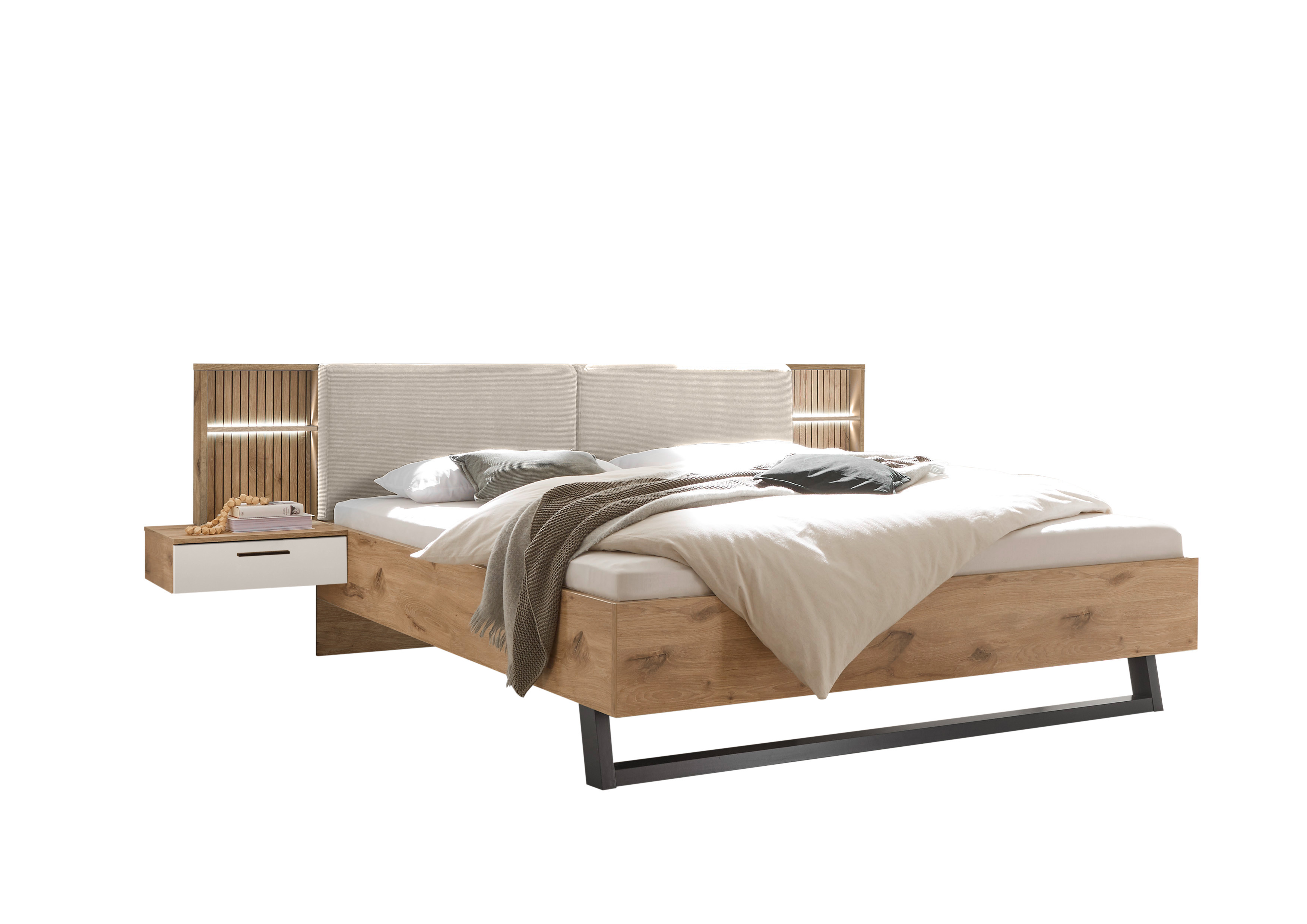 Pol Power Bettanlage LEO ca. B298 H99 T223 cm in Viking oak hell/weiß, Moebel, Bett