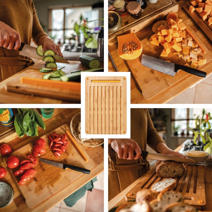 Fiskars Bambus-Schneidebrett-Set FUNCTIONAL FORM in Farbe Black/Brown