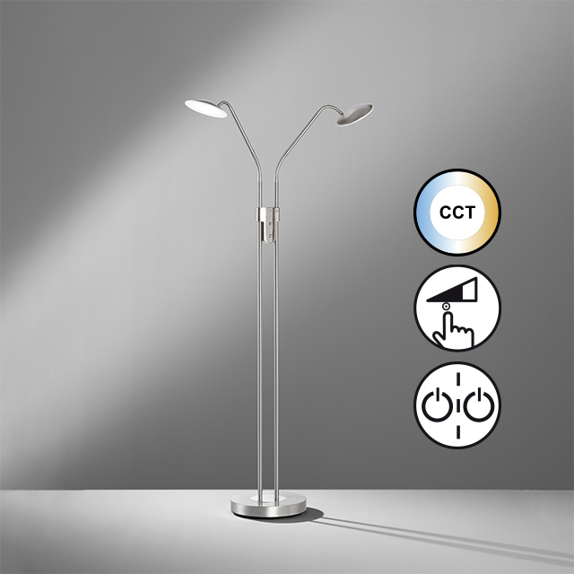 Fischer & Honsel LED-Stehleuchte TALLRI 1-flammig in Farbe Nickel matt/Glas teilsatiniert, Lampe