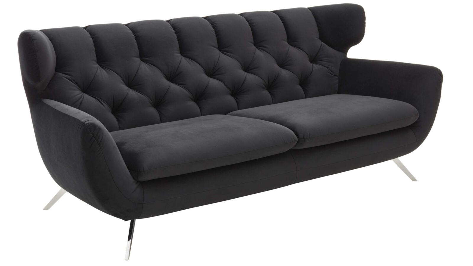 Sofa 2-sitzig  SIXTY in Stoff Velvet black, Couch, Mobiliar, Kissen, Dekoration für Zuhause