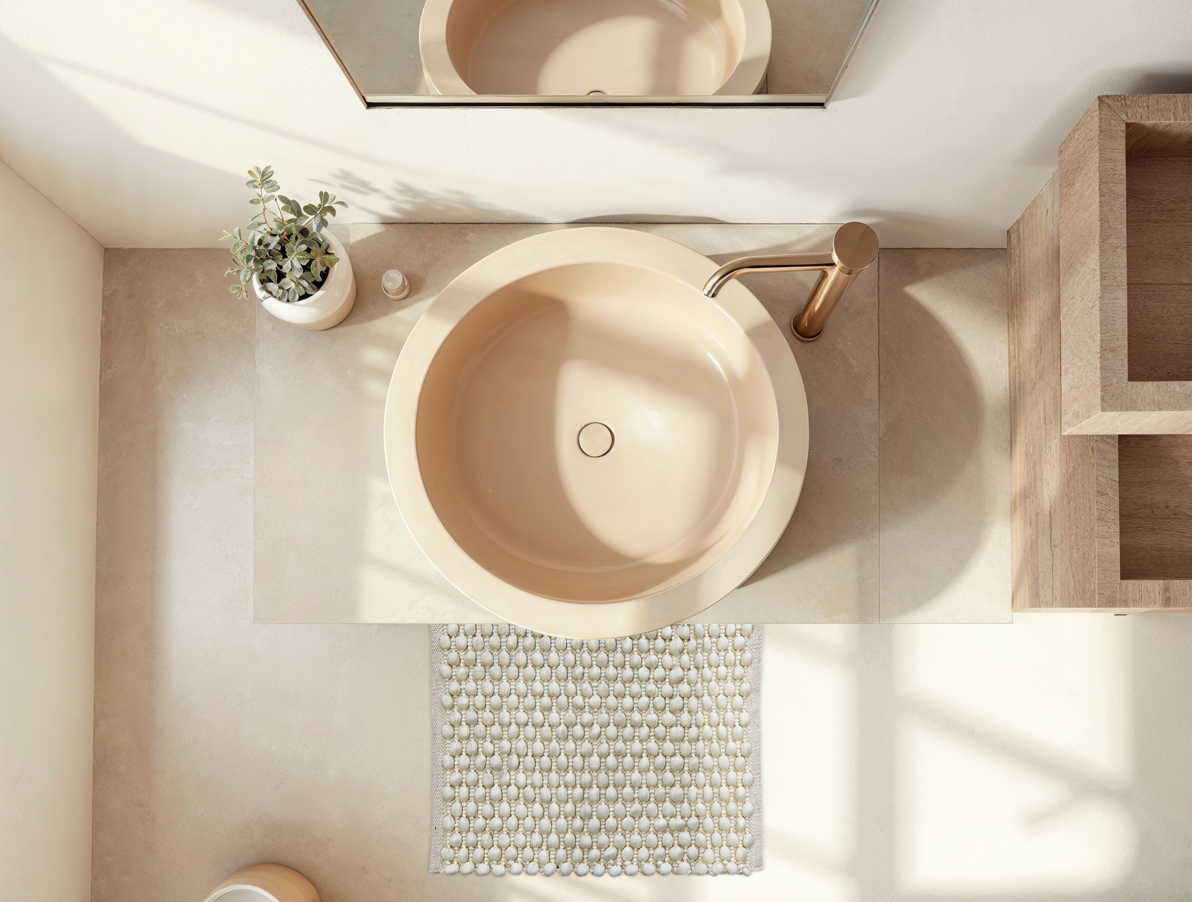 Heckettlane Badematte ca. 60x100cm in Farbe Off-white, Becken, Pflanze, Sinken, Waschbeckenhahn