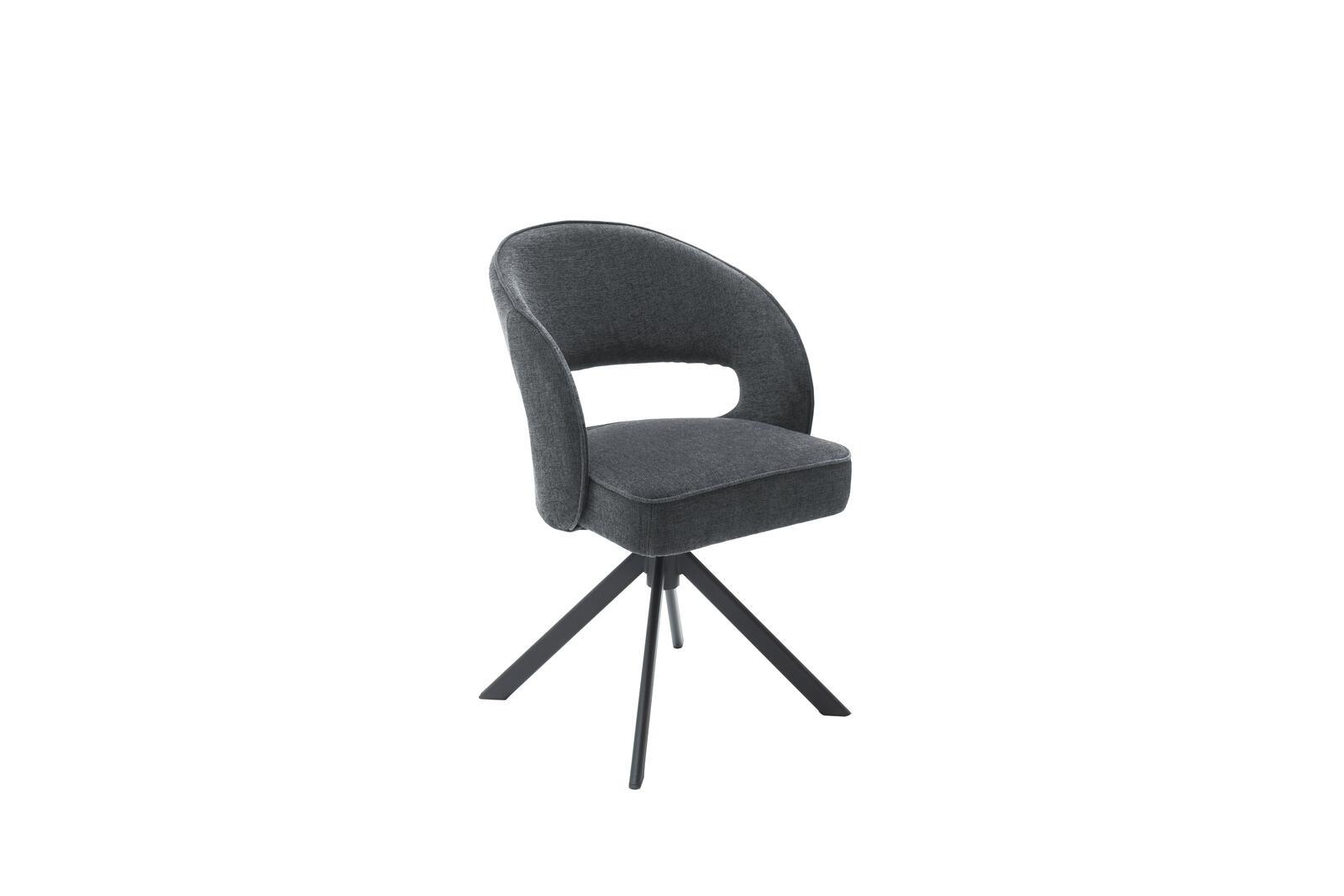 MCA Furniture Stuhl Nicoya, Stoff Chenille-Optik dunkelgrau, 4-Fuß-Gestell schwarz matt, 360 Grad drehbar