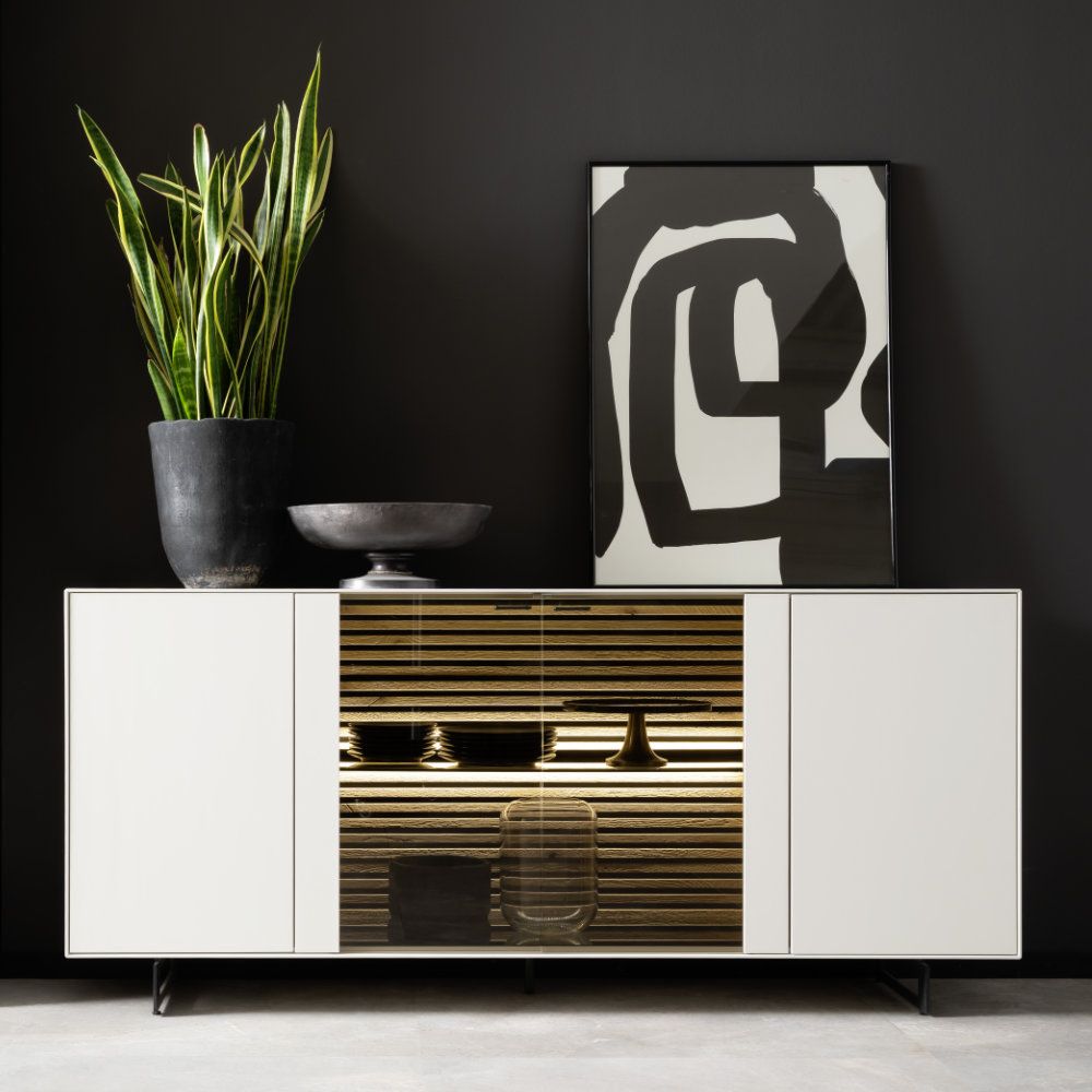 SCHÖNER WOHNEN-Kollektion Sideboard YONNA, ca. 203 x 80 x 44 cm in Kerneiche natur gebürstet lackweiß