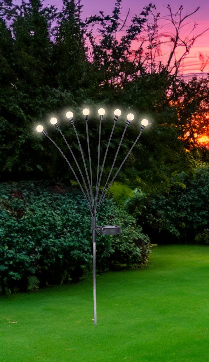 Globo LED-Solarleuchte SOLAR 8-flammig in Farbe Schwarz matt, Gras, Pflanze, Rasen, Festival, Chanukka Menora