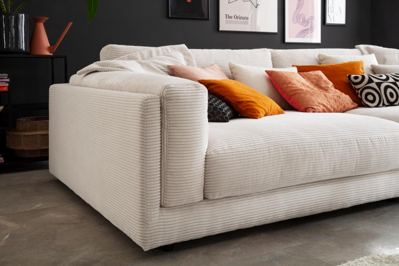 Candy Sofa 3-Sitzig KING SIZE ca. 294x150cm in Stoff Cord snow, Kissen, Dekoration für Zuhause, Couch, Mobiliar, Kopfkissen