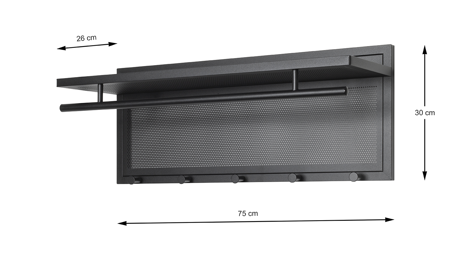 Haku Möbel Wandgarderobe  ca. B75 H30 T26 cm in Stahlrohr schwarz , Elektronik, Bildschirm, Sprecher