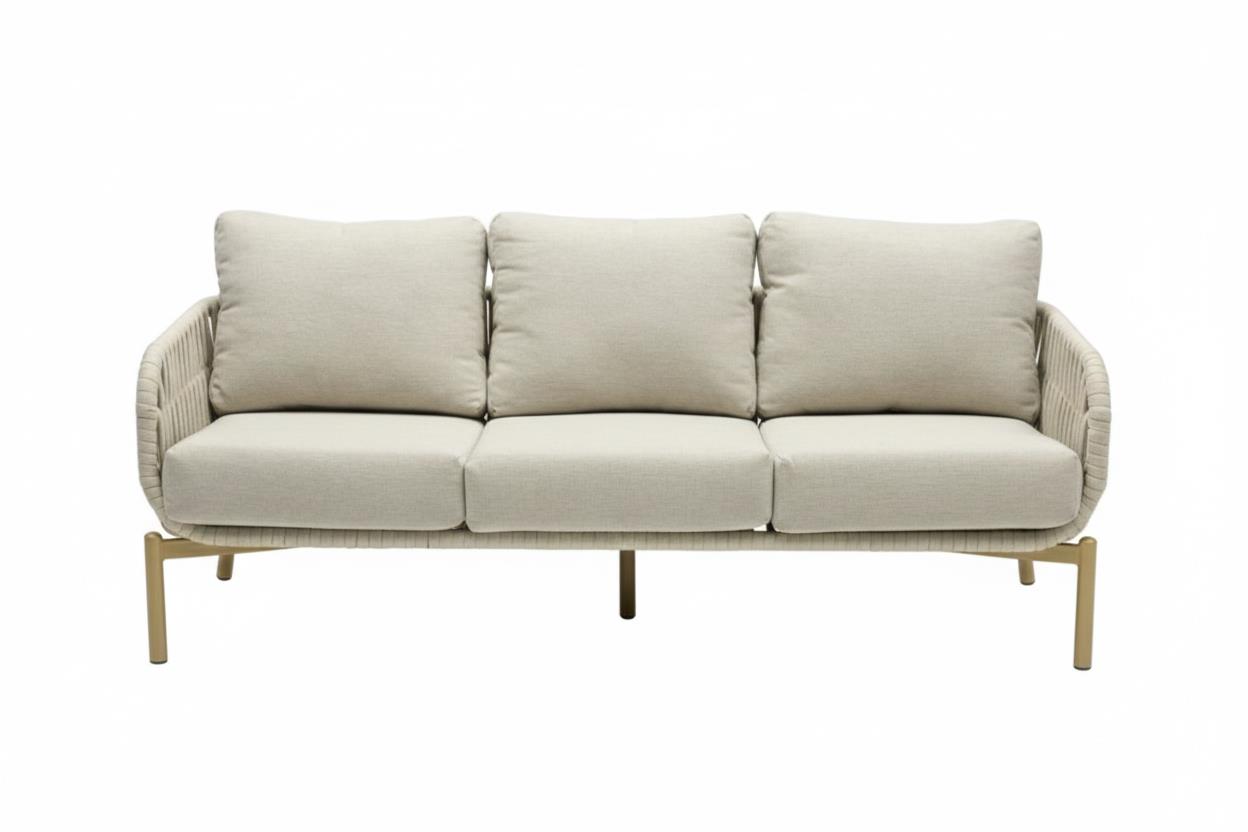 L.C. Wholesaler Dining-Sofa TERRANO 3-sitzig in Farbe Geflecht Rope natur, Couch, Kissen, Mobiliar, Dekoration für Zuhause