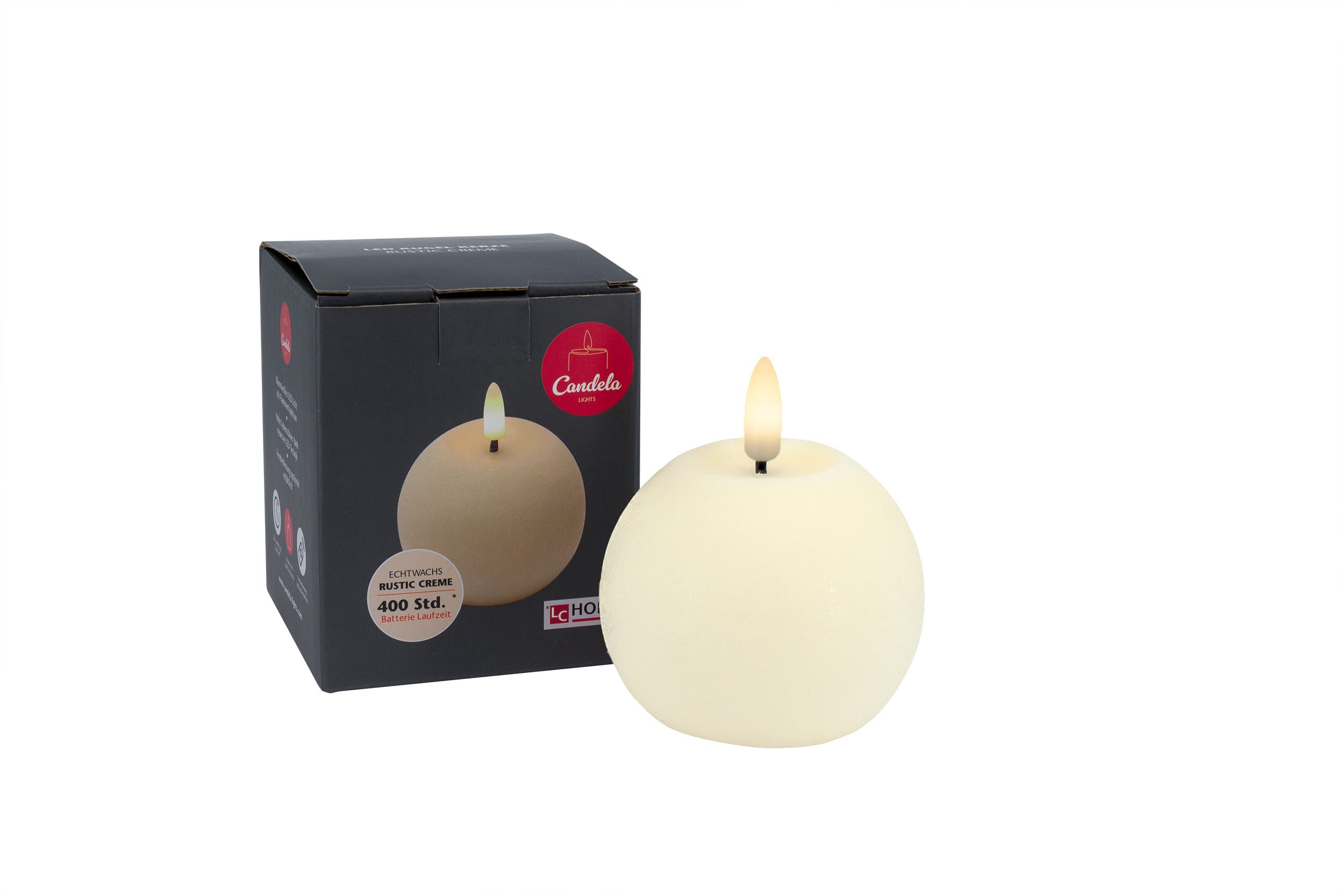 L.C. Wholesaler LED-Kugelkerze BASIC ca. Ø 8, H 7cm in cream rustic, 8x7cm